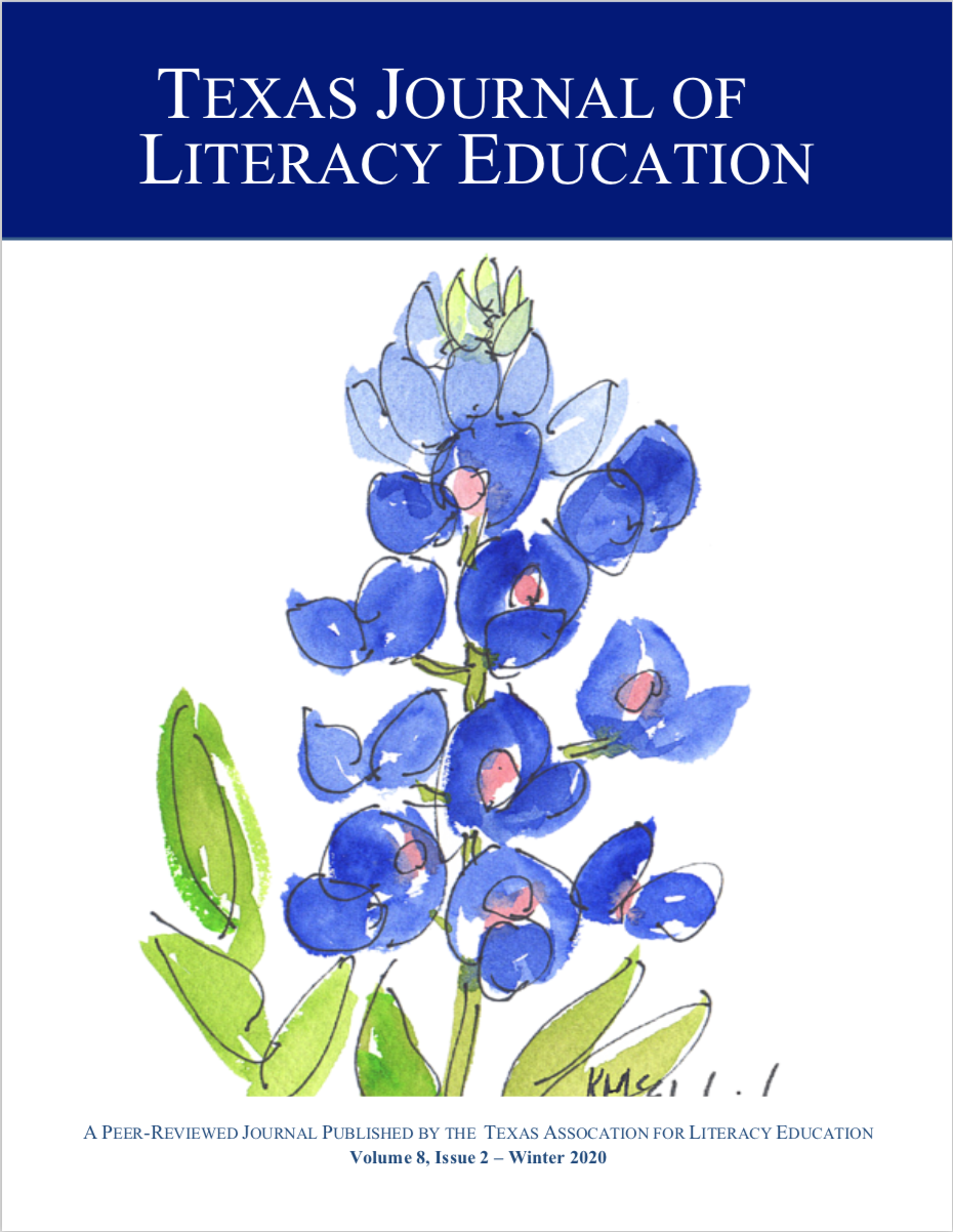 Cover image of TJLE Volume 8 Issue 2 with image of a watercolor bluebonnet in the center