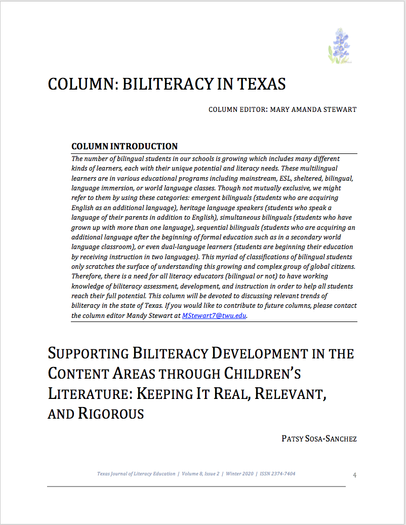 First page of Sosa-Sánchez Biliteracy column